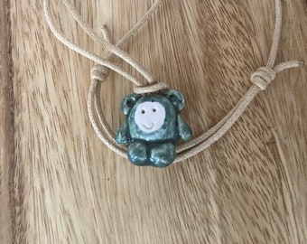 Potato Bear, Ceramic necklace pendant - handmade ceramic jewellery, necklace for womem, long necklace