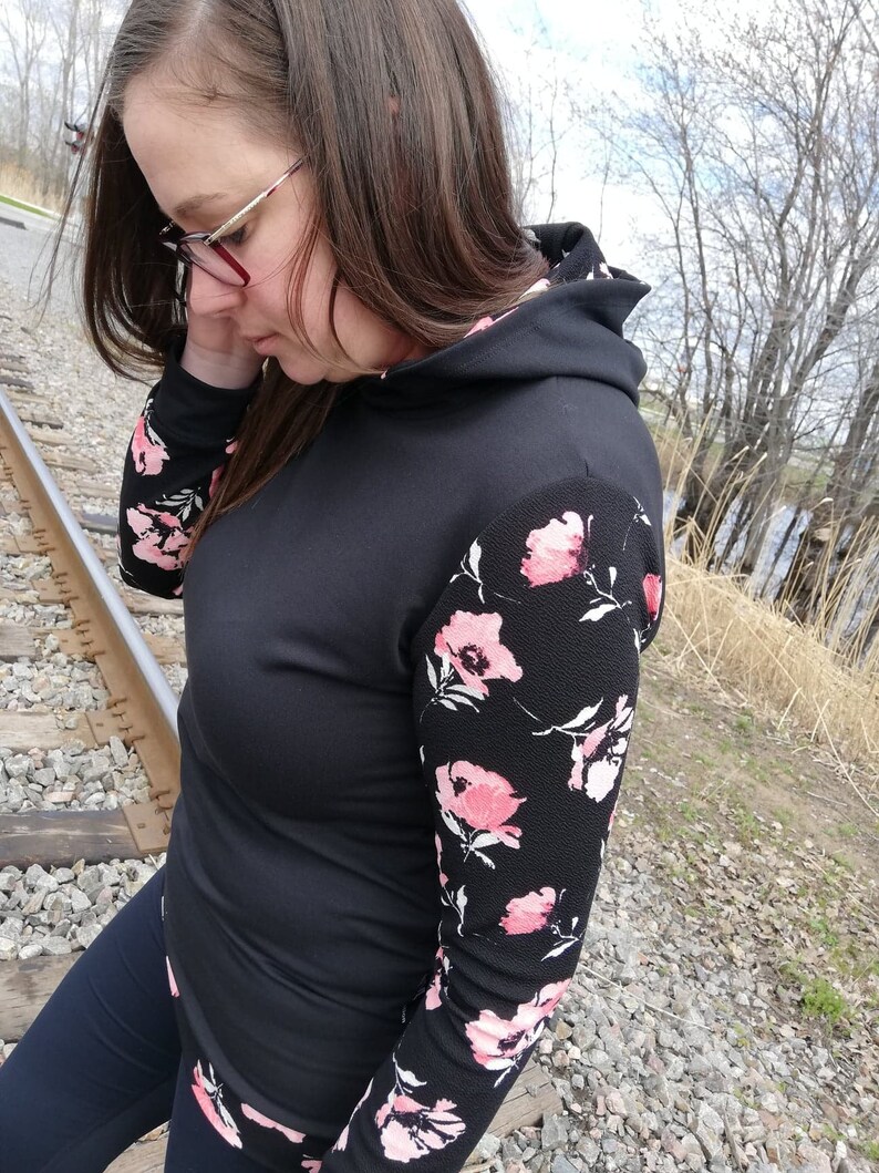 hoodies long sweater MLcreation Black Cathou sweater black floral coral hooded