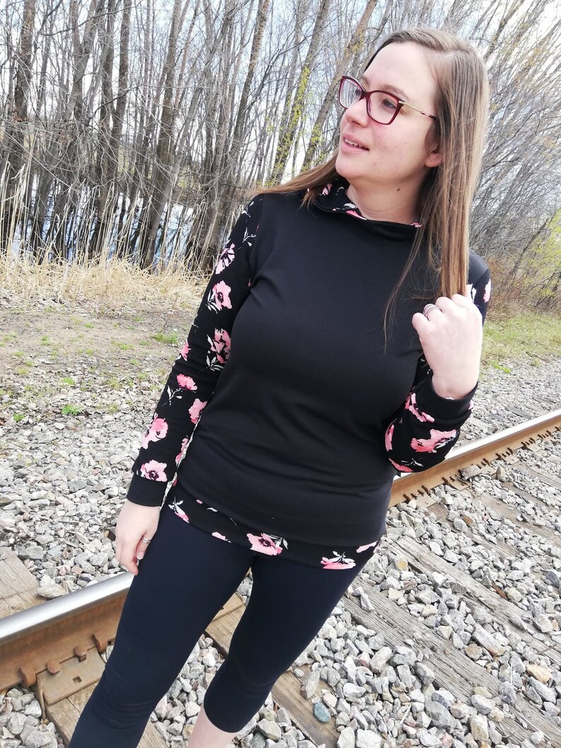 hoodies long sweater MLcreation Black Cathou sweater black floral coral hooded