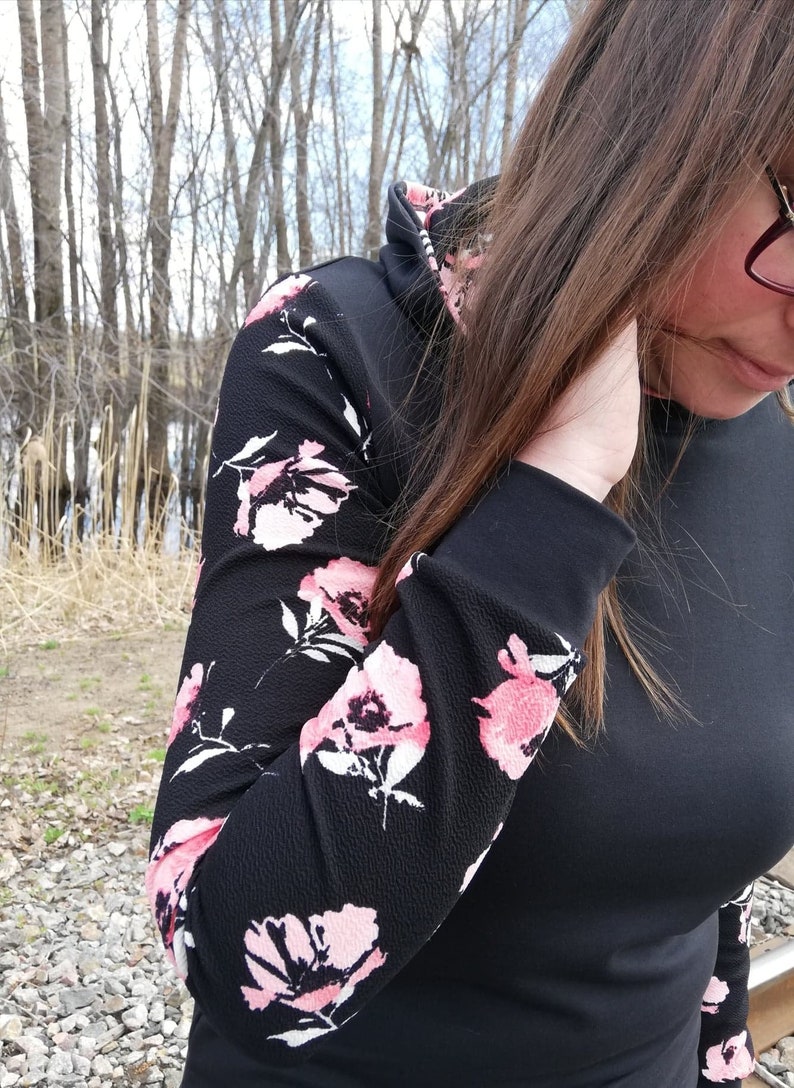hoodies long sweater MLcreation Black Cathou sweater black floral coral hooded