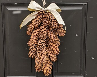 Natural Pinecone Swag Wreath for After the Holiday, Valentine's Day Gifts for Her Rustic Pinecone Winter Wreath, Pinecone Porch Decor