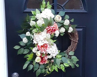 Mother's Day Wreath Gift for Mom for Spring Front Door, Peony Wreath
