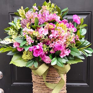 Purple Door Basket, Front Door Floral Basket, Cottage Door Basket, Summer Basket Wreath, Outside Year Round Door Basket, New Home Gifts