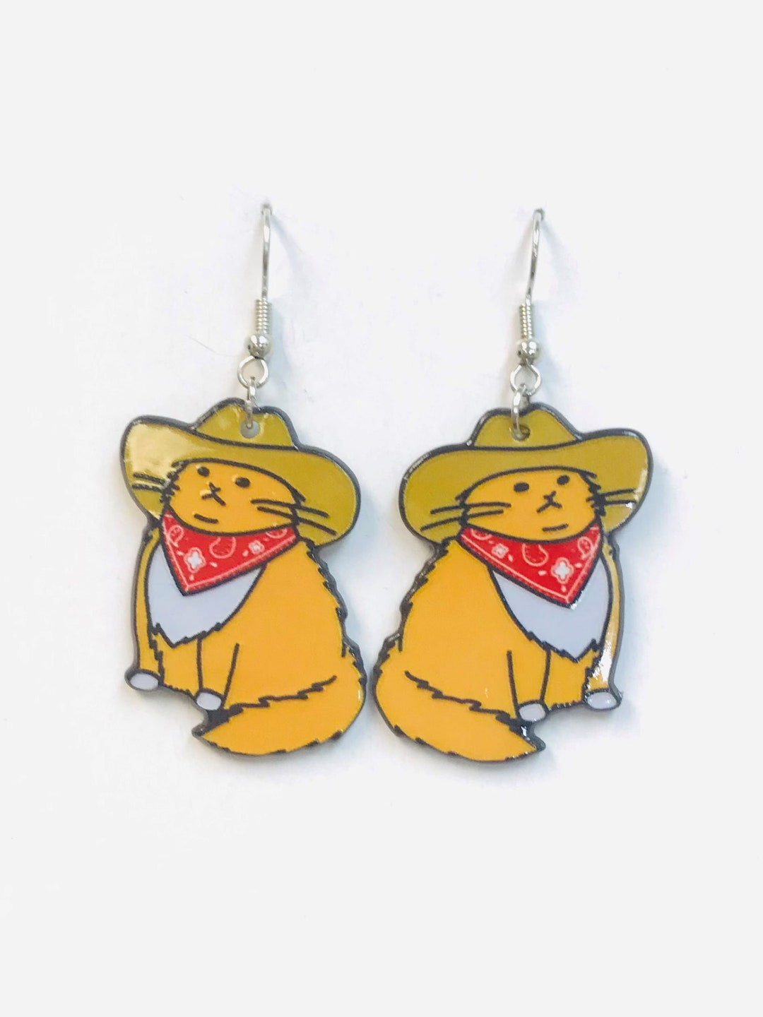 Cowboy Cat Earrings, Bandana Cat Earrings