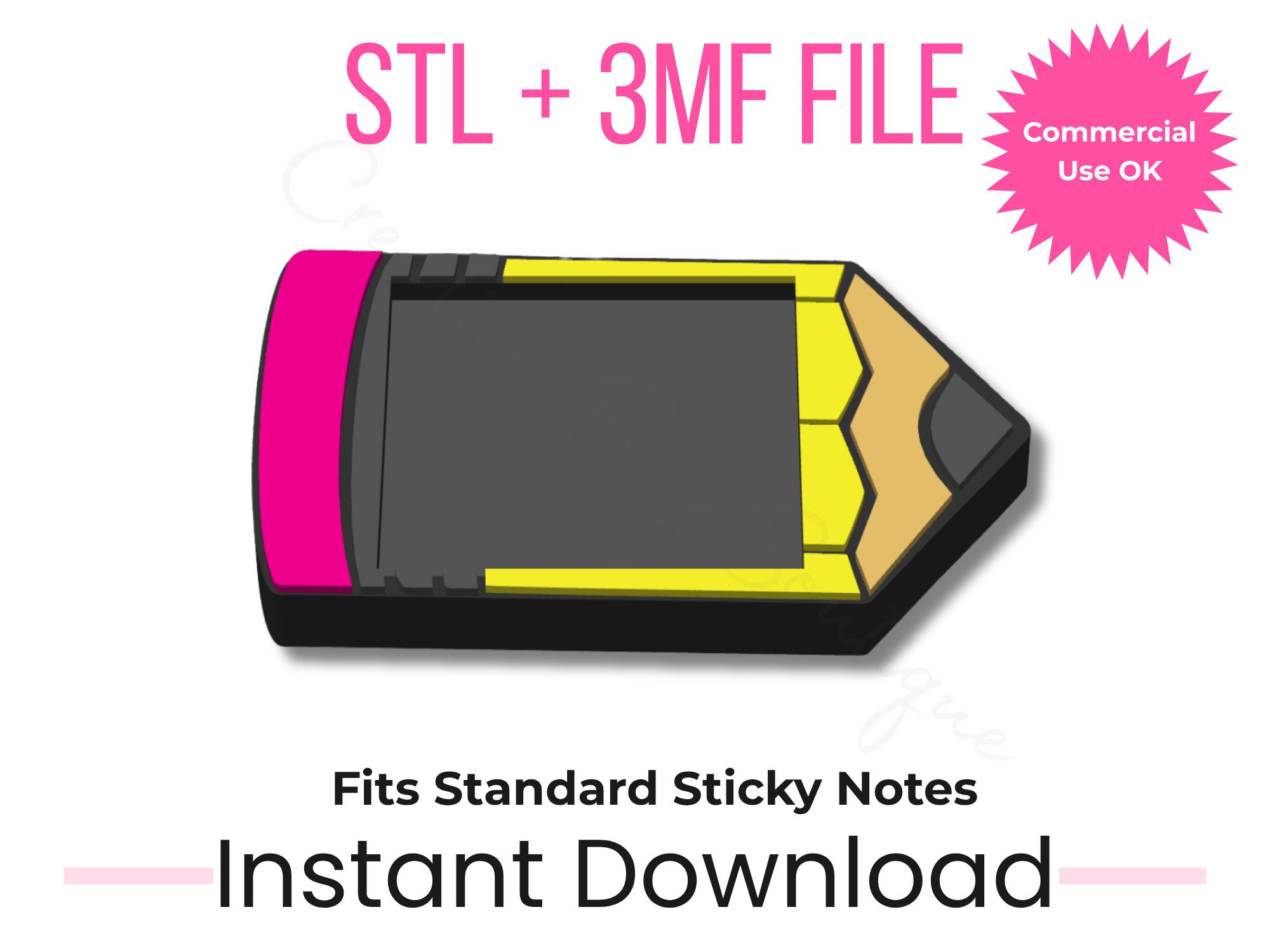 Sticky Note Props Pencil Sticky Note Holder STL + 3MF | 3x3 Notes | Teacher Desk ...