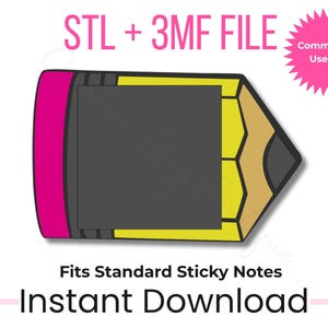 Soporte para notas adhesivas con forma de lápiz (archivo STL + 3MF) / Notas de 3x3 / Accesorio de escritorio para profesores / Archivo de impresión 3D / Regalo de regreso a clases / Fabrica y vende