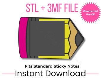 Pencil Sticky Note Holder STL + 3MF | 3x3 Notes | Teacher Desk Accessory 3D Print File | Back to School Gift | Make & Sell