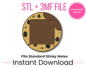 Cookie Sticky Note Holder STL + 3MF | 3x3 Notes | Cute Desk Accessory 3D Print File | Bakery Gift | Make & Sell