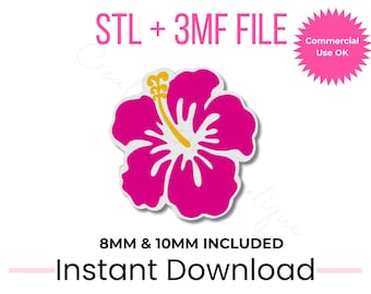 Hibiskus Strohhut-Topper STL + 3MF | 8mm & 10mm | Stanley Topper | Tropische 3D Druckdatei | Kommerzielle Nutzung