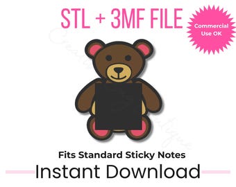 Bear Sticky Note Holder STL + 3MF | 3x3 Notes | Cute Desk Accessory 3D Print File | Make & Sell | Gift Idea
