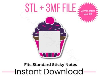 Cupcake Sticky Note Holder STL + 3MF | 3x3 Notes | Cute Desk Accessory 3D Print File | Bakery Gift | Make & Sell