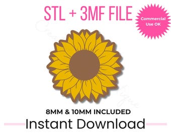 Sonnenblume Straw Topper STL + 3MF-Datei | 8mm & 10mm | Stanley Strohhut | 3D Druckdatei | Süßes Blumen Accessoire | Kommerzielle Nutzung