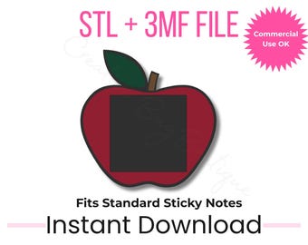 Apple Sticky Note Holder STL + 3MF | 3x3 Notes | Teacher Desk Accessory | 3D Print File to Make & Sell | Back to School Gift