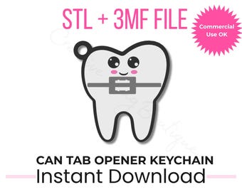 Llavero abrelatas para latas de comida (archivo STL) / Accesorio dental para aparatos de ortodoncia (descarga digital)