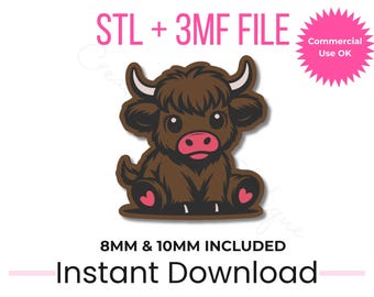 Highland Cow Straw Topper STL File | Cute Cow Straw Topper | 3D Print Straw Topper | 8mm & 10mm Sizes | Instant Download | Commercial Use