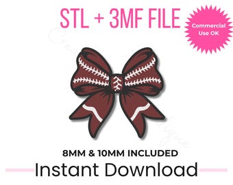 Football Bow Straw Topper 3D Print File | Coquette Style, Commercial Use (Digital Download)