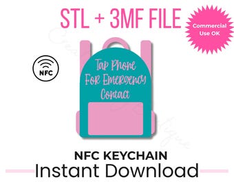 Rucksack NFC Schlüsselbund STL + 3MF | Notfall Kontakt-Anhänger | Tap Phone Sicherheit Schlüsselbund 3D Druckdatei | Kindersicherheit | Herstellen & Verkaufen