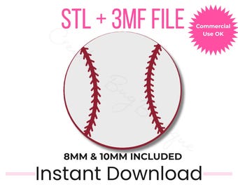Baseball Straw Topper STL + 3MF File | 8mm & 10mm | Stanley Cup Topper | 3D Print Download