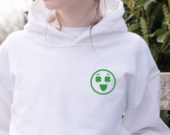 Clover Eyes Smiley Face Hoodie | Shamrock Eyes Smiley Face | St Patricks Day Hoodie | St Patty's Hoodie for Kids | St Patricks