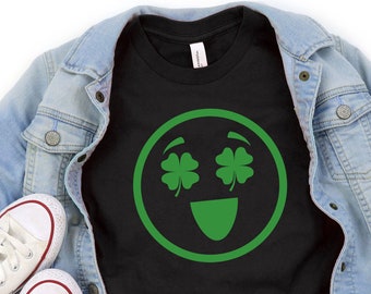 Clover Eyes Smiley Face Short Sleeve Tee Shirt | Shamrock Eyes Smiley Face | St Patricks Day | St Patty's Shirt for Kids | St Patricks