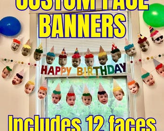 Custom Face Birthday Banner with Photos, Funny Photo Garland, Personalized Party Decor, Birthday Retirement Baby Shower, Photo Garland