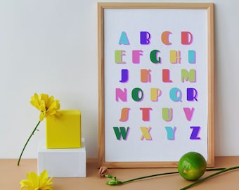 Homeschool Printables, Educational Prints, Playroom, Home School, PreSchool Montessori, Neon Art print, Alphabet Print