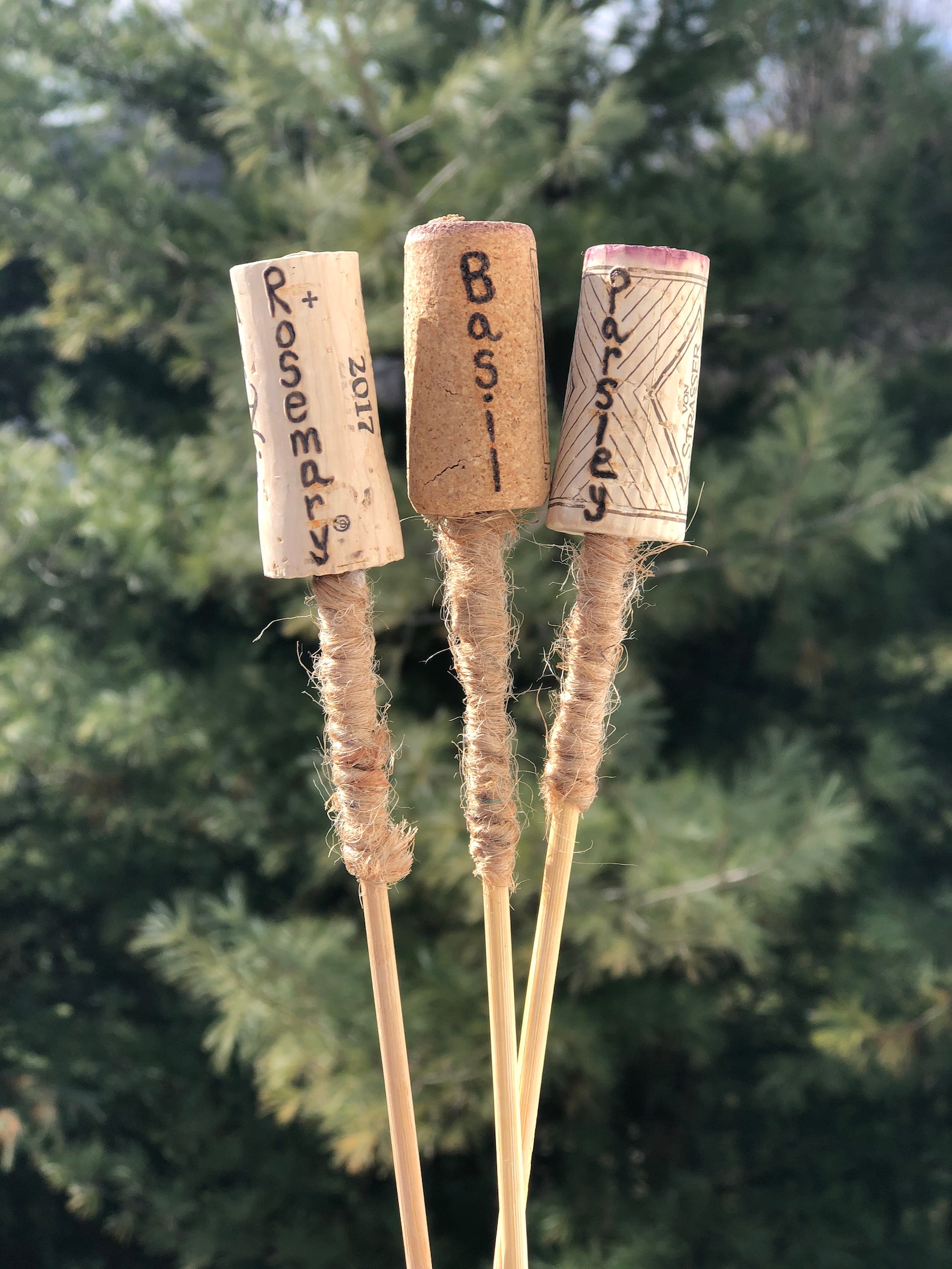 Wine Cork Herb Markers Hand Burned Garden Markers Garden Etsy
