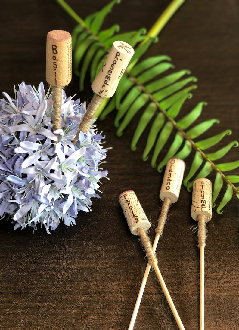 Wine Cork Herb Markers Hand Burned Garden Markers Garden Etsy