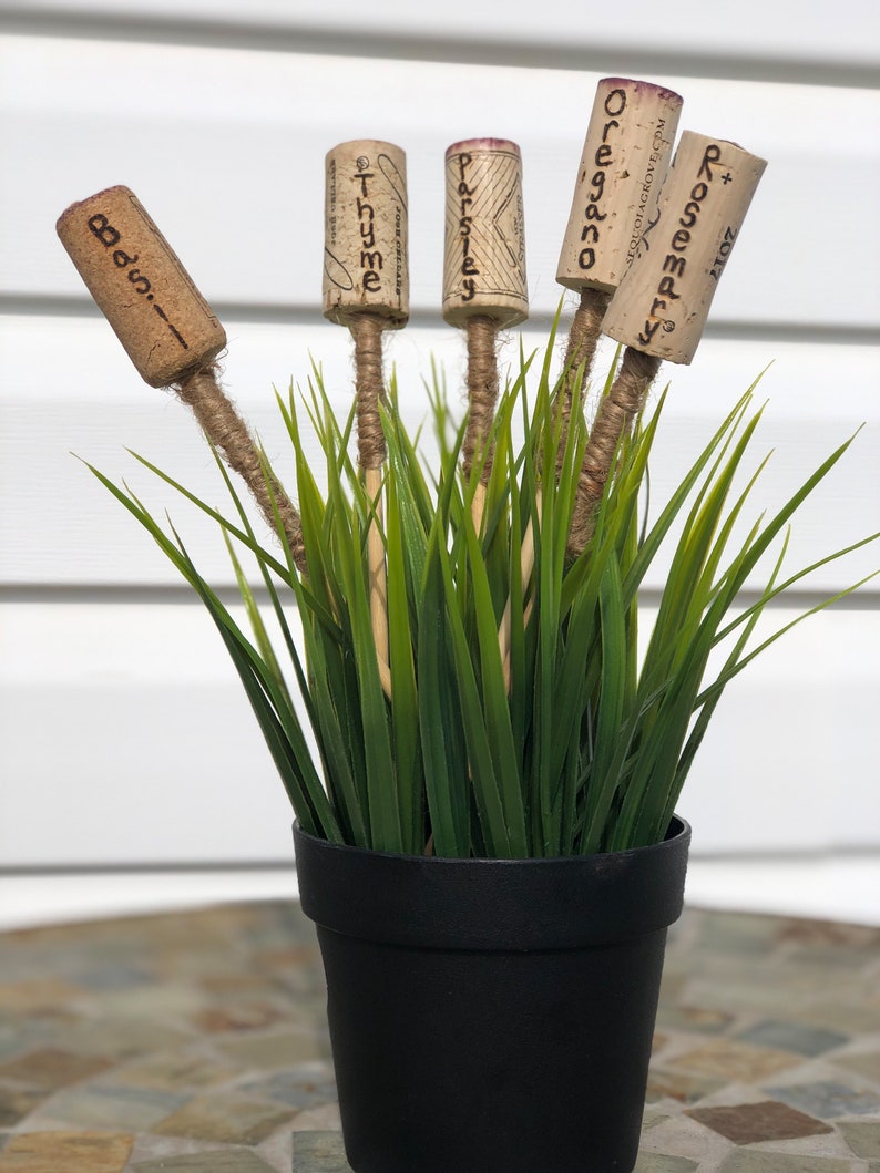 Wine Cork Herb Marker Hand Burned Garden Markers Etsy