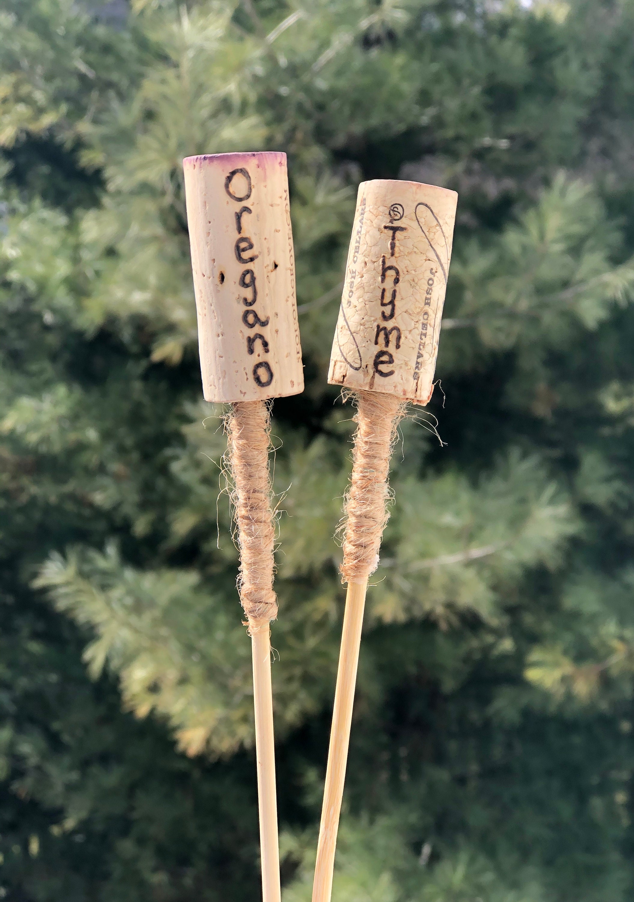 Wine Cork Herb Markers Hand Burned Garden Markers Garden Etsy
