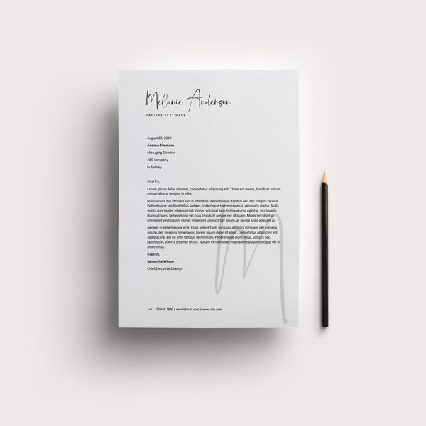 Elegant Initial Script Name Microsoft Word Letter and A4 Sizes Personal Business Letterhead Template, Instant Download Template,  L028