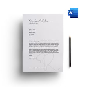 Elegante nombre de script inicial Plantilla de membrete personal de tamaño de letra de Microsoft Word y tamaños A4, plantilla de descarga instantánea, L051