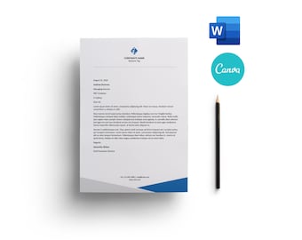 Microsoft Word Canva Letter and A4 Sizes Business Corporate Letterhead Template, Instant Download Template, Modern Letterhead,  L013