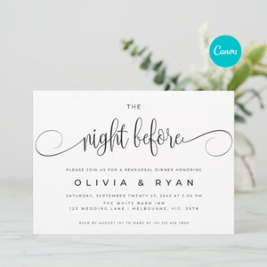 Wedding Rehearsal Dinner Invitation the Night Before Script, Elegant Invite, Canva Template, Digital Download, RD001