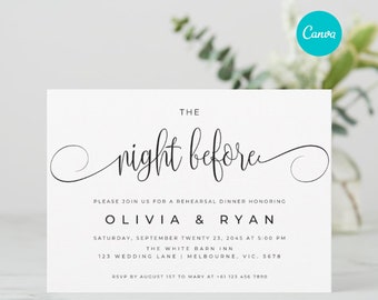 Wedding Rehearsal Dinner Invitation the Night Before Script, Elegant Invite, Canva Template, Digital Download, RD001