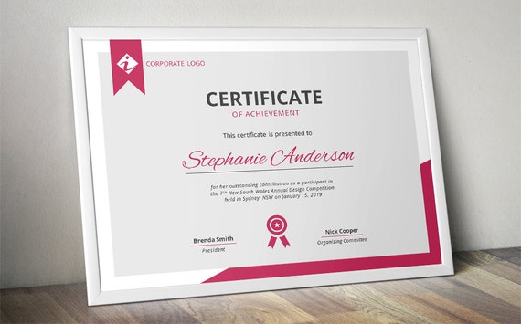corporate ribbon certificate template for ms word docx etsy