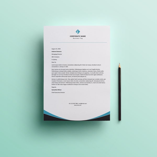 Microsoft Word Letter and A4 Sizes Business Corporate Letterhead Template, Instant Download Template, Modern Letterhead,  L001