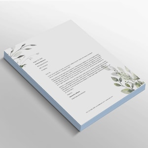 Microsoft Word Eucalyptus Greenery Carta floral Mecanografía Papel Carta y tamañoS A4 Personal Business Membrete, Descarga instantánea, L041