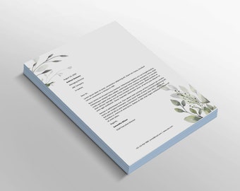 Microsoft Word Eucalyptus Greenery Floral Letter Typing Paper Letter en A4-formaten Persoonlijk zakelijk briefhoofd, Instant Download, L041