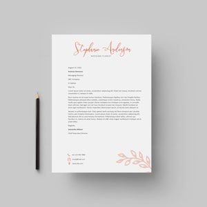 Script Nombre floral Microsoft Word Letter and A4 Sizes Personal Business Letterhead Template, Instant Download Template, L020