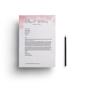 Peach Watercolor Script Name Microsoft Word Letter and A4 Sizes Personal Business Letterhead Template, Instant Download Template, L042