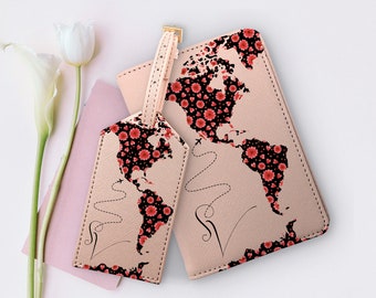 Gustav Klimt Passport Holder World Map Luggage Tag Travel Set Passport Cover Monogram Bag Tag The Kiss Wallet Best Wedding Gift CHA4275