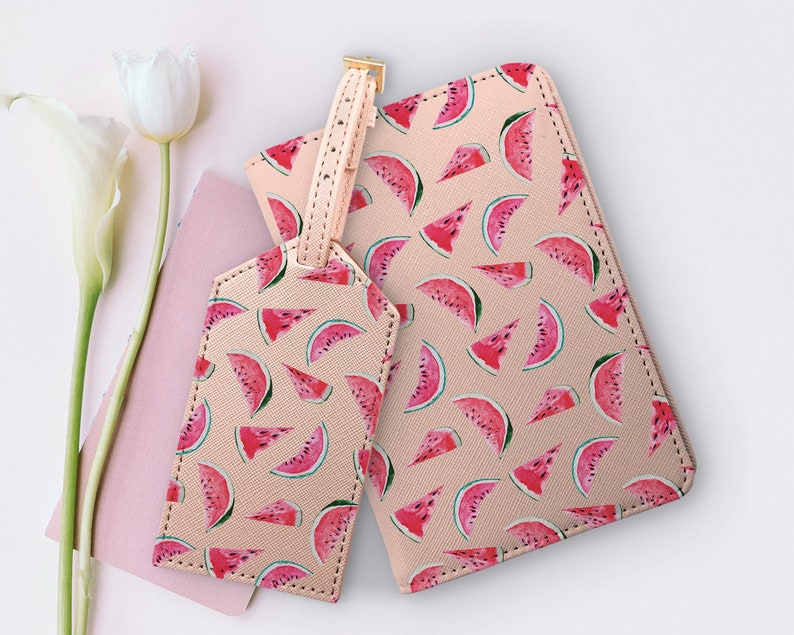 Watermelon Party Travel Art Design Custom Passport Holder Lover Passport Cover Travel Set Bag Tag Luggage Tag Document Protector CL6286