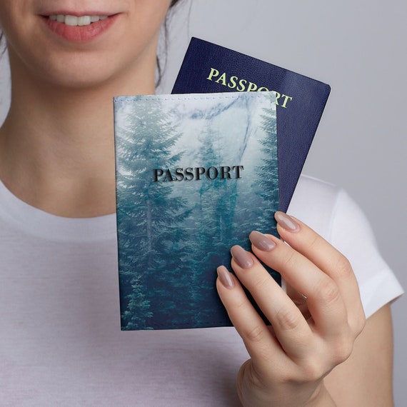 Leather Passport Cover Forest Print Id Card Holder Travel Etsy