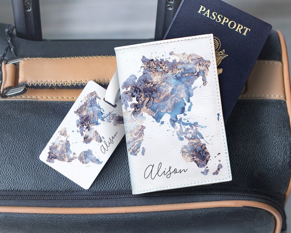 15 Personalised Marble PU Leather Passport Holder Travel Wallet /& Luggage Tag