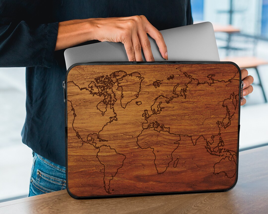 World Map Laptop Sleeve Wooden Design Laptop Sleeve Map Laptop - Etsy