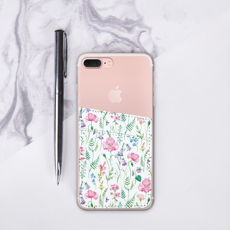 Floral Leather Pocket Credit Card Holder Phone Sticker Leather Etsy