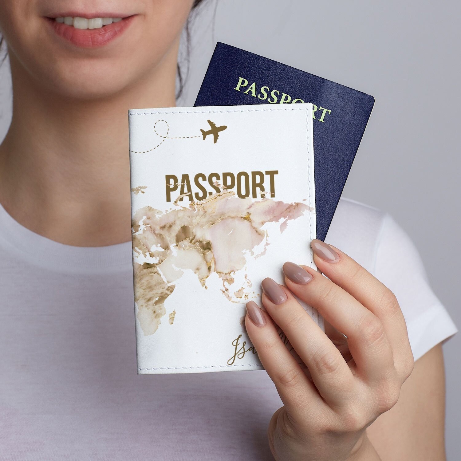 Beige World Map Passport Golden Marble Map Leather Passport | Etsy
