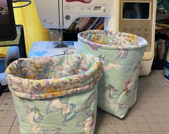 Reversible fabric Boxes/Cubes - unicorns