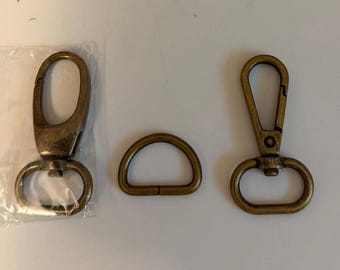 BAGMAKING DESTASH - 3/4” Assorted Swivel Snap Hooks and D Rings - Antique Gold Finish - 13 pieces